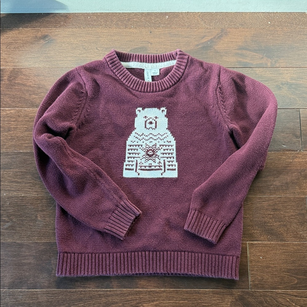 Janie and Jack Burgundy Sweater with Bear Design sz 5